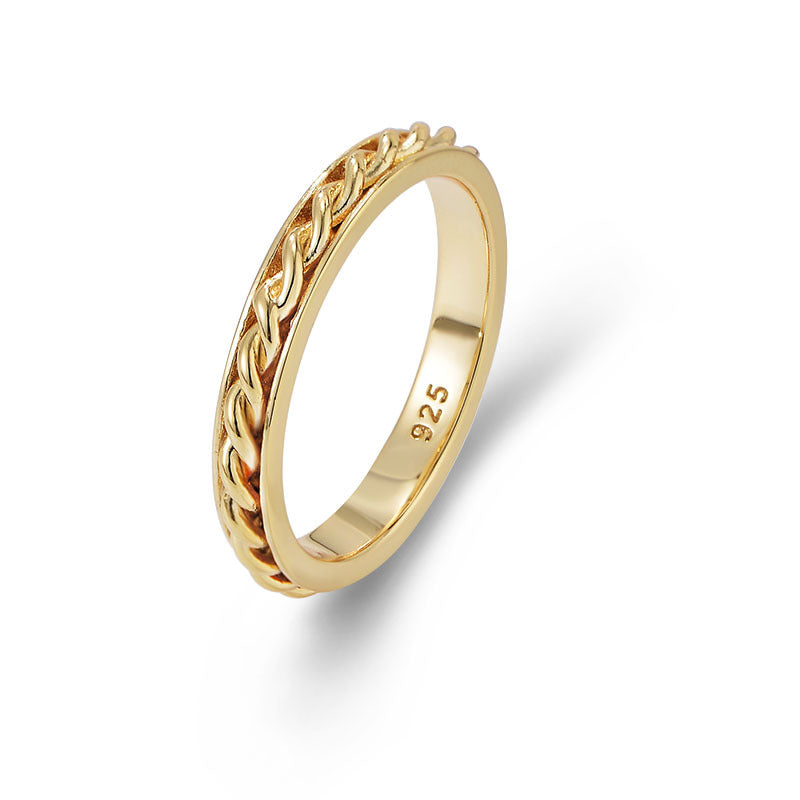 S925 Silver Gold Vermeil Braided Ring - Modern Textured Band