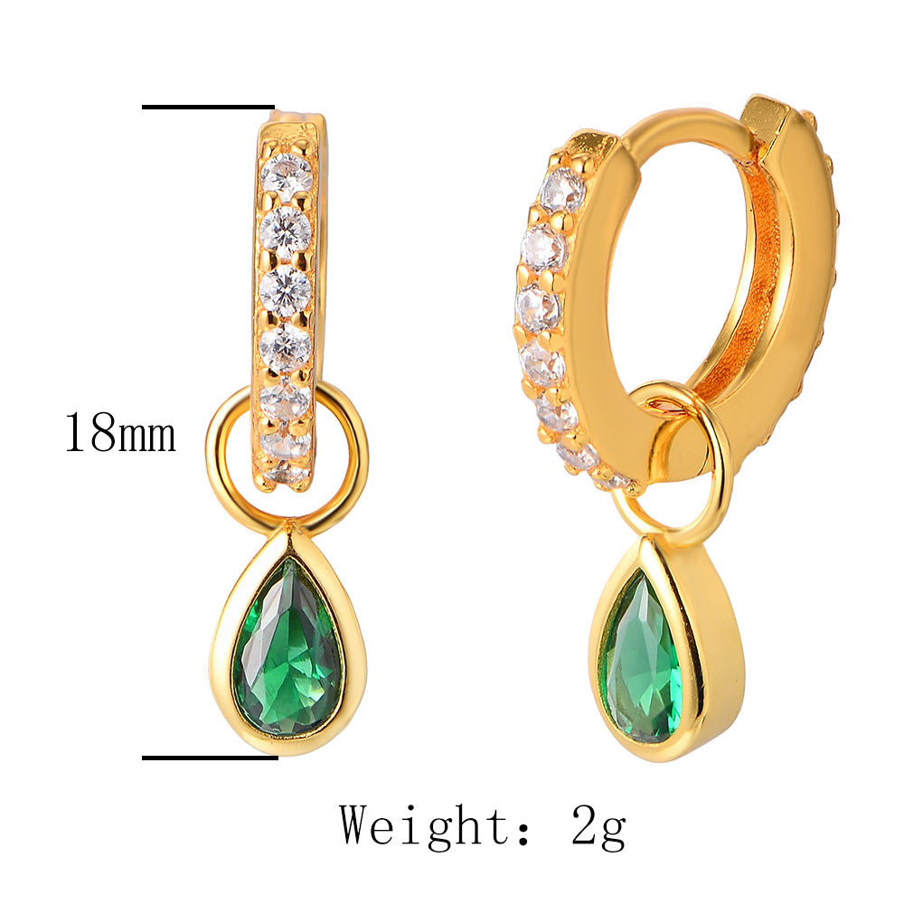 925 Sterling Silver Emerald Green Zirconia Drop Earrings, Geometric Waterdrop Light Luxury Ins Style Jewelry