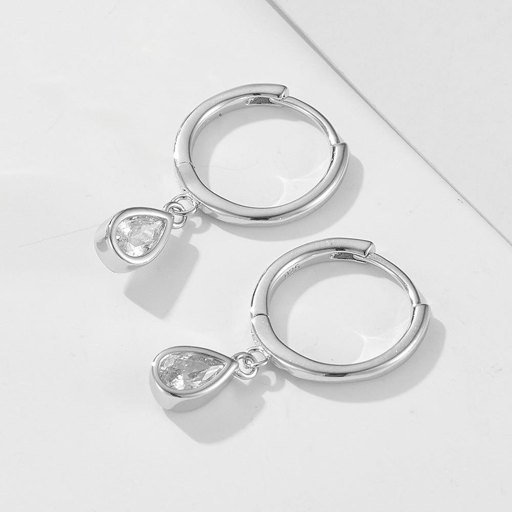 925 Sterling Silver Teardrop Zirconia C-Hoop Earrings, Vintage Custom Jewelry