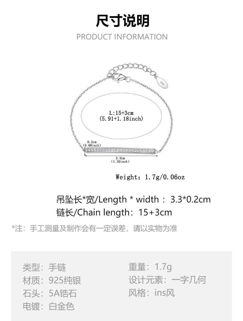 Bar Zircon Bracelet - 925 Silver Minimalist Light Luxury Wholesale