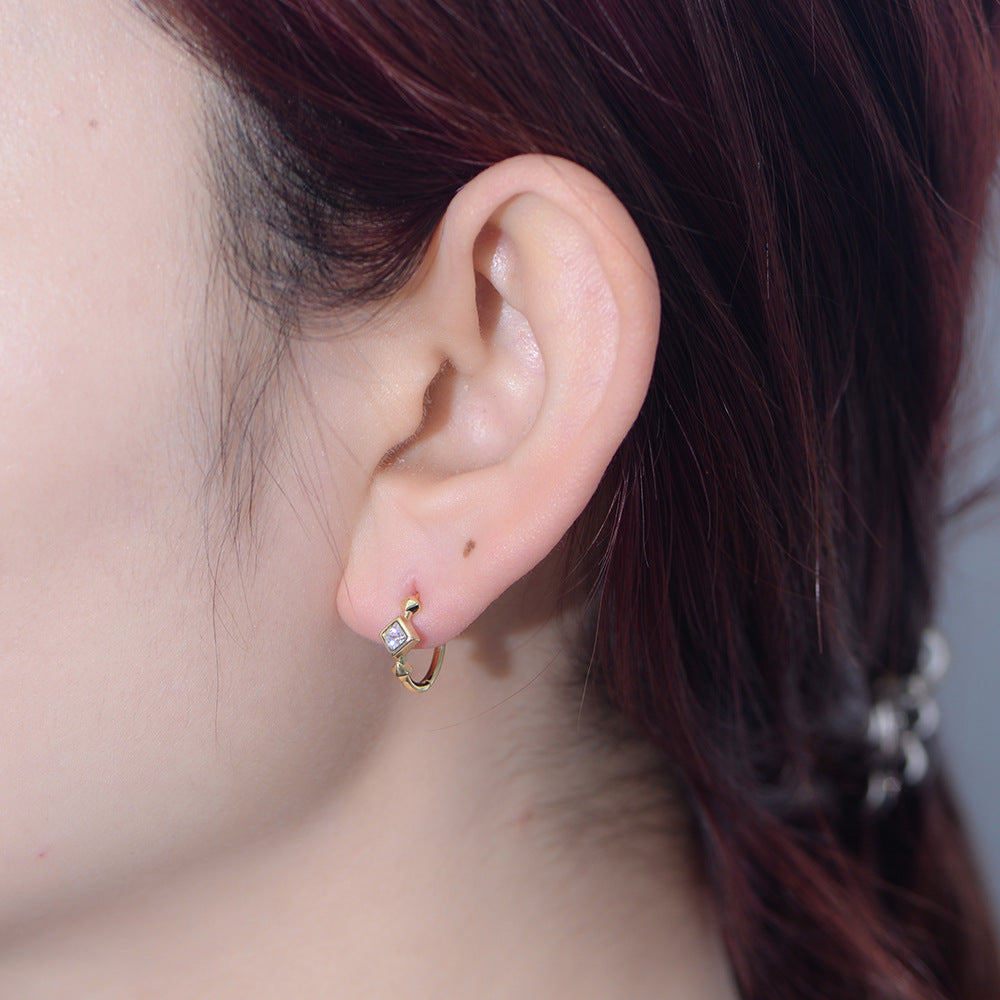 925 Sterling Silver Square Zirconia Hoop Earrings, Minimalist High-End Light Luxury Jewelry