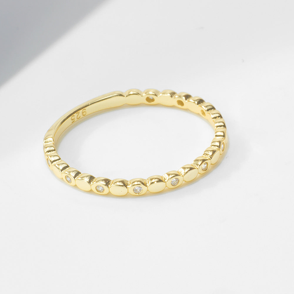 Sterling Silver Pave Zirconia Geometric Round Ring for Women, Trendy Aesthetic
