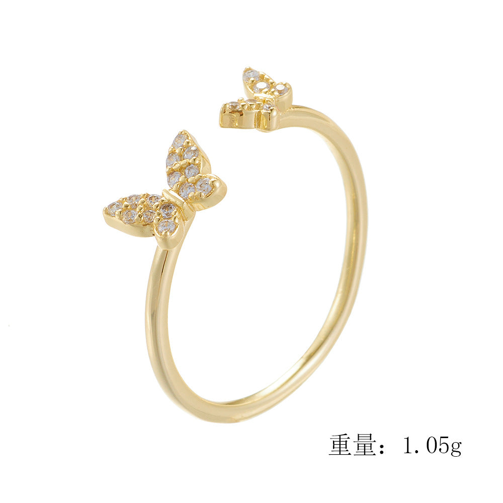 925 Sterling Silver Dainty Butterfly Open Ring, Light Luxury Minimalist Ins Style Adjustable Jewelry