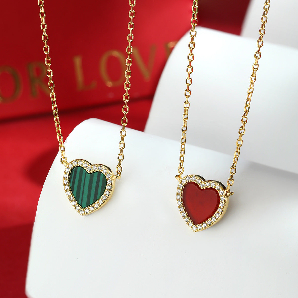 Love Necklace & Earrings Set - Sterling Silver Malachite Valentine's Gift for Her