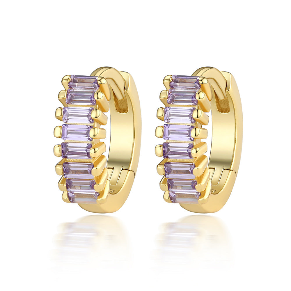 Color Zircon Hoop Earrings - 925 Silver Dopamine Niche Jewelry