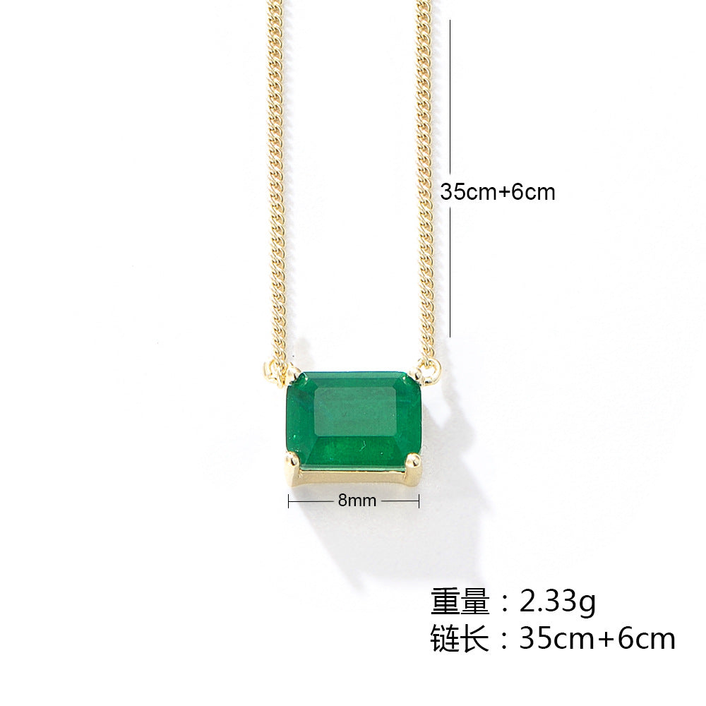 925 Sterling Silver Square Emerald Zirconia Necklace, Minimalist High-End Design Jewelry