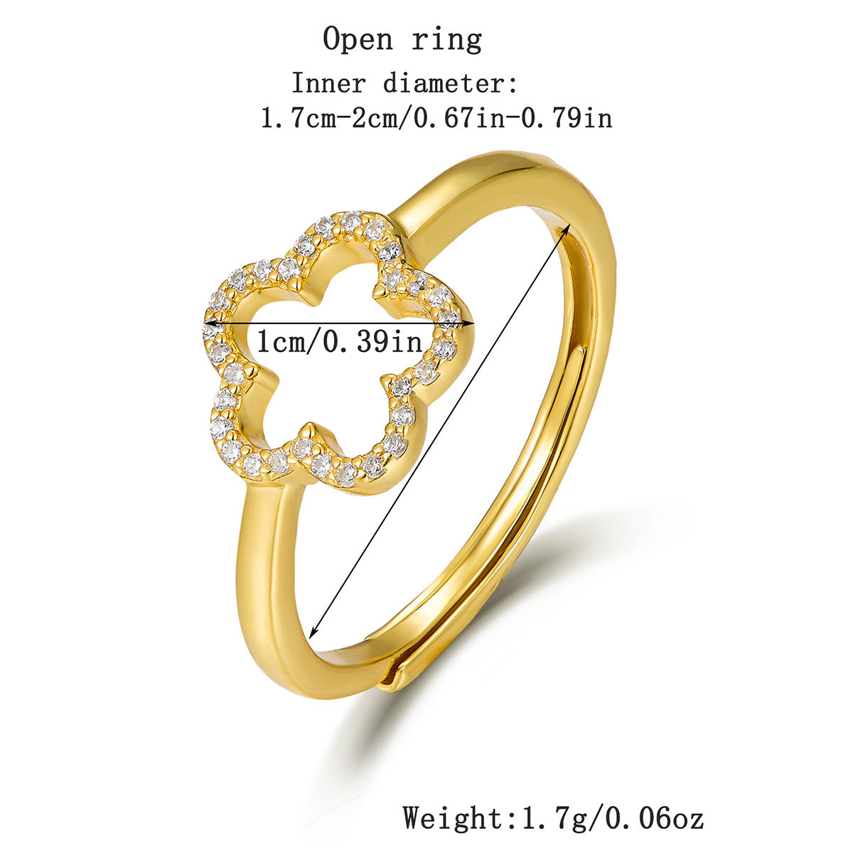 Five-Petal Zircon Flower Ring - S925 Sterling Silver Adjustable Sweet Elegant