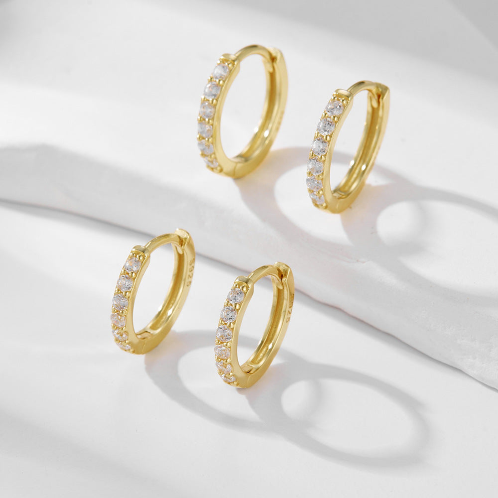 925 Sterling Silver Zirconia Huggie Hoop Earrings, Classic Round Geometric Cartilage Jewelry