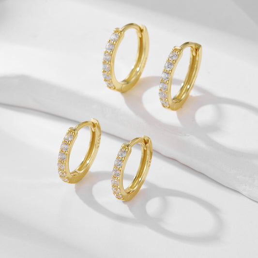 925 Sterling Silver Zirconia Huggie Hoop Earrings, Classic Round Geometric Cartilage Jewelry