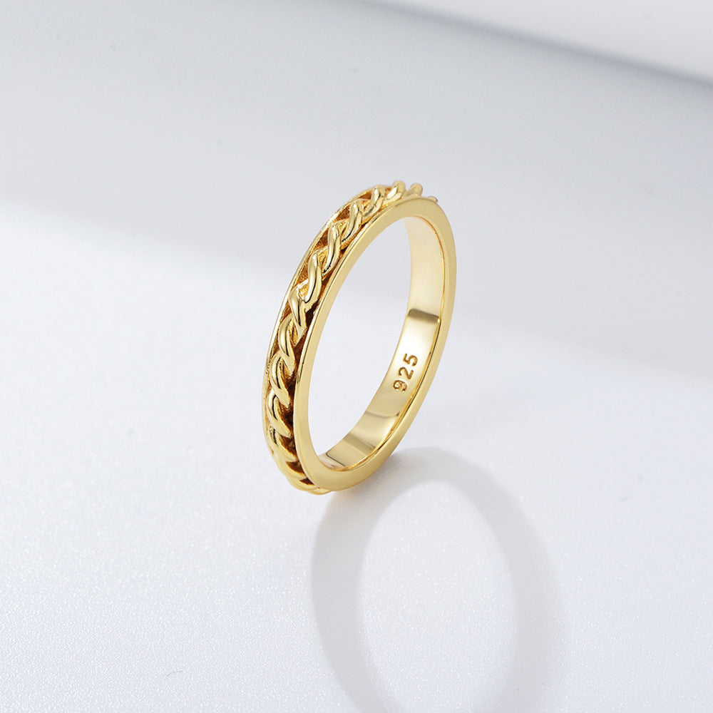 S925 Silver Gold Vermeil Braided Ring - Modern Textured Band