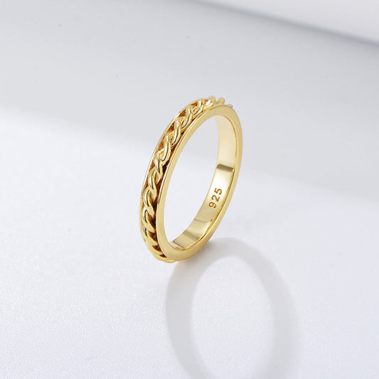 S925 Silver Gold Vermeil Braided Ring - Modern Textured Band
