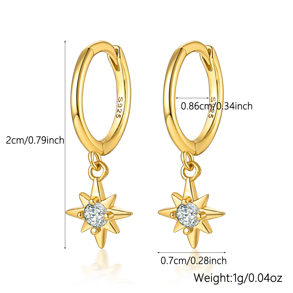 Eight-Point Star Ear Cuffs - 925 Sterling Silver Sweet Cool Stackable Earrings