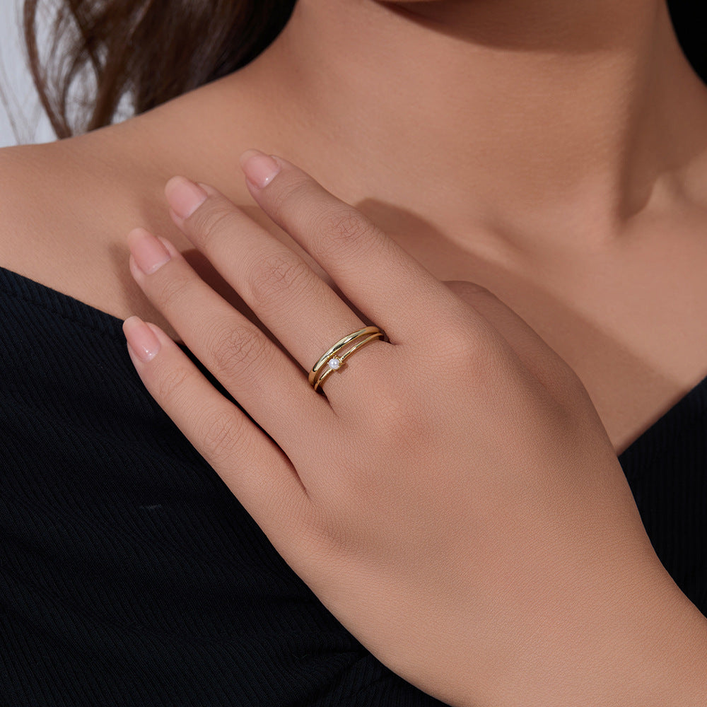 925 Sterling Silver Double Layer Pearl Ring, Minimalist Open Band