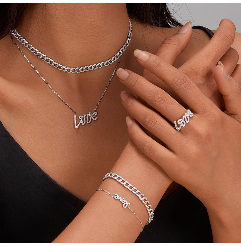 LOVE 925 Silver Necklace | Light Luxury Crystal Chain, Valentine's Gift