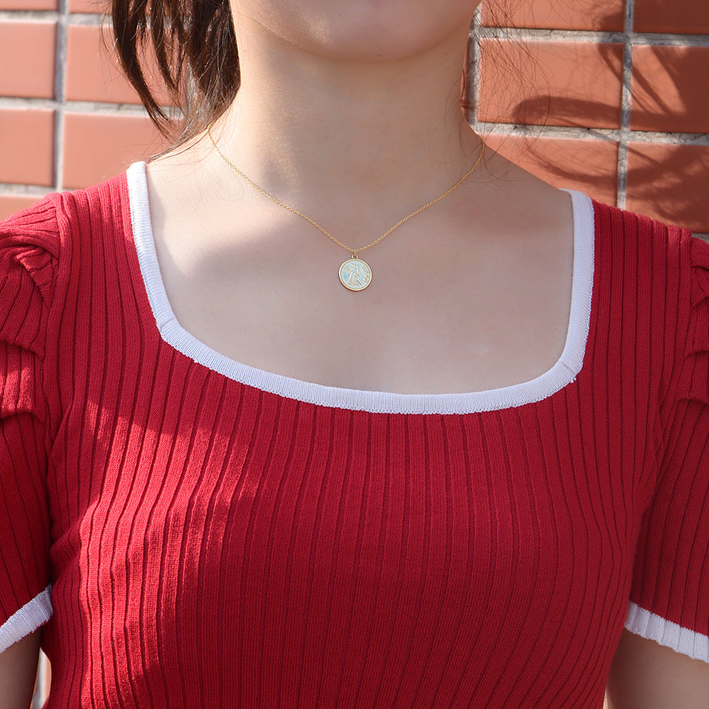 925 Sterling Silver Gold Plated 12 Zodiac Coin Necklace, Vintage Ins Style Jewelry