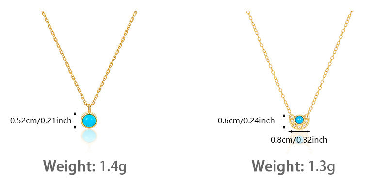 Turquoise Necklace - 925 Sterling Silver Retro Niche Collarbone Chain