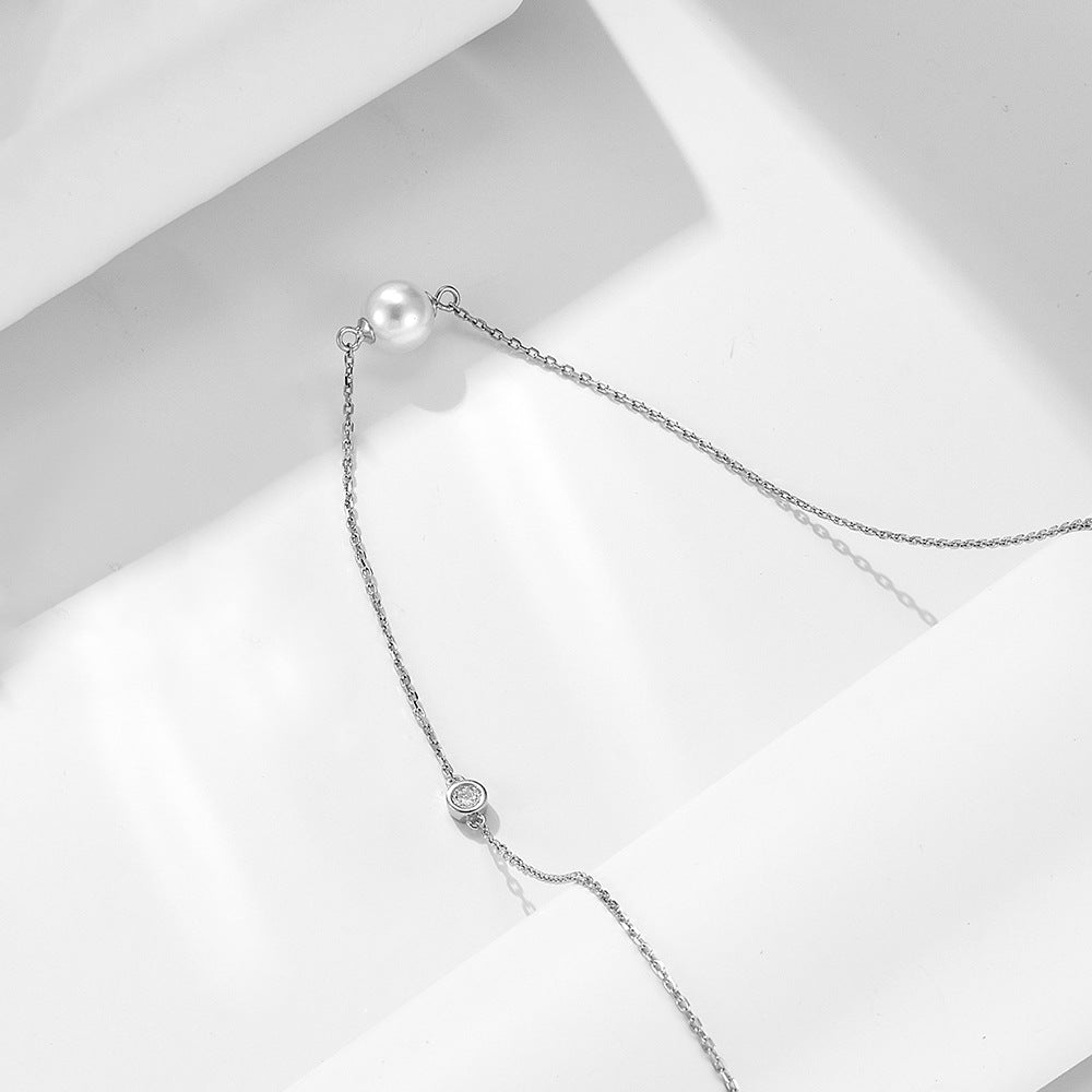 S925 Silver Elegant Solitaire Pearl Choker - Versatile Aesthetic Clavicle Chain