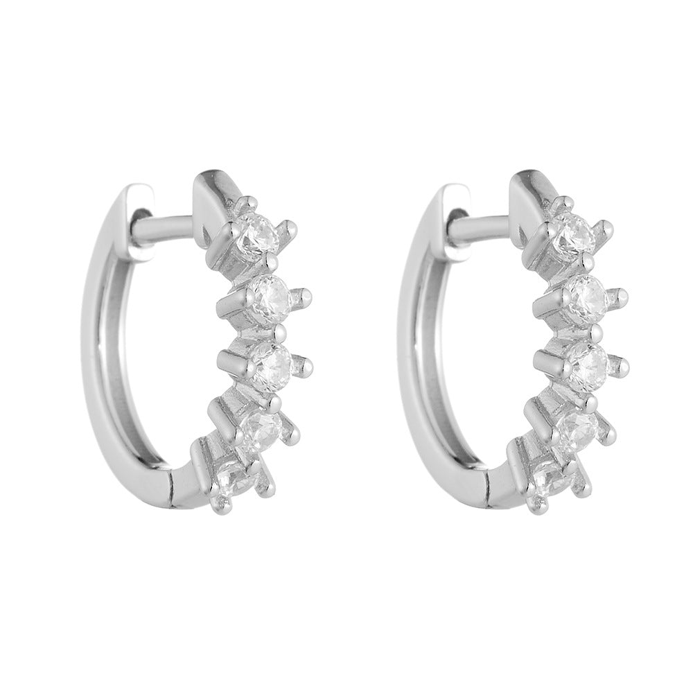 Sterling Silver Chic C-Shaped Zirconia Earrings for Women, High-End Versatile Accessory