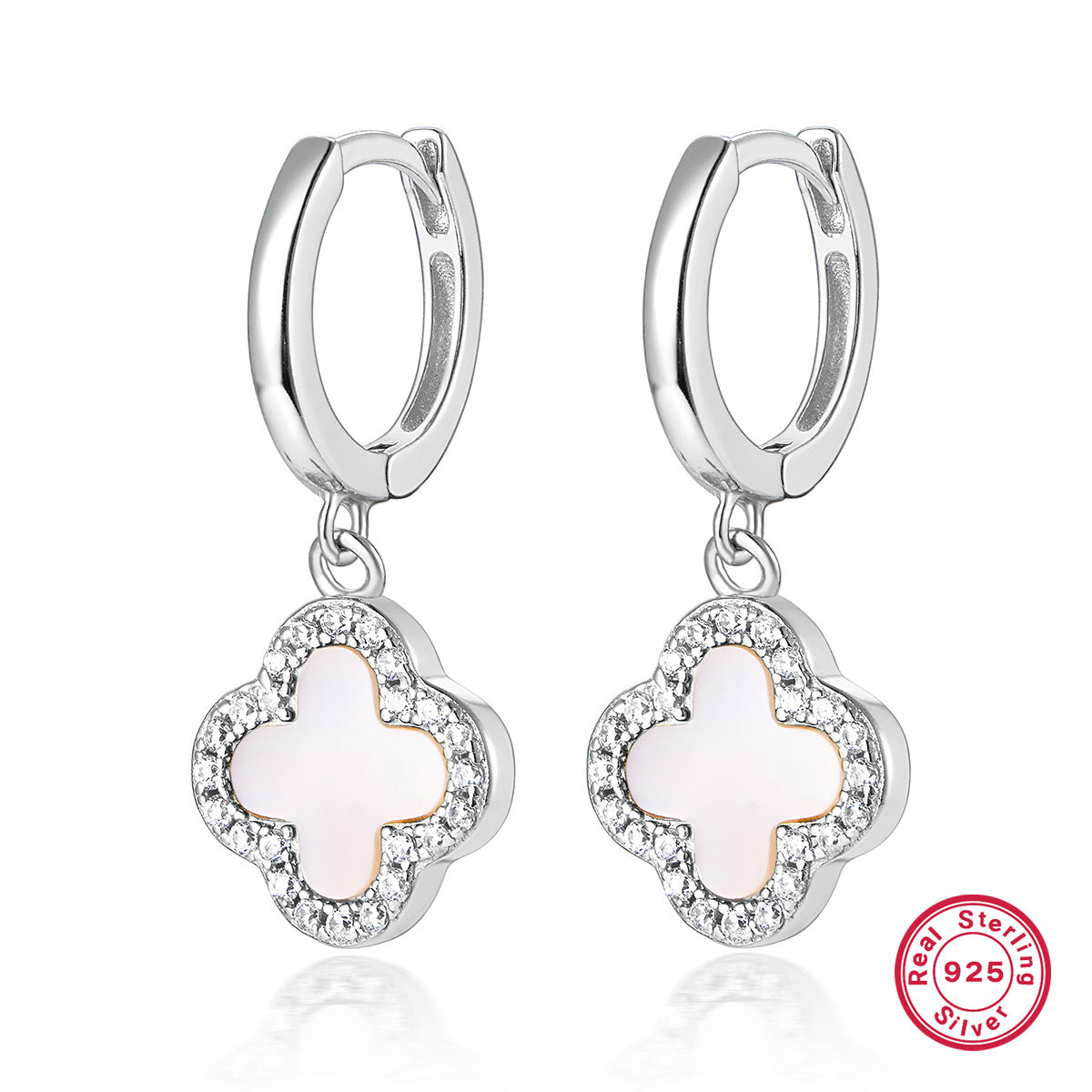 Four Leaf Clover Necklace & Earrings Set - Sterling Silver Black Agate Jewelry Gift