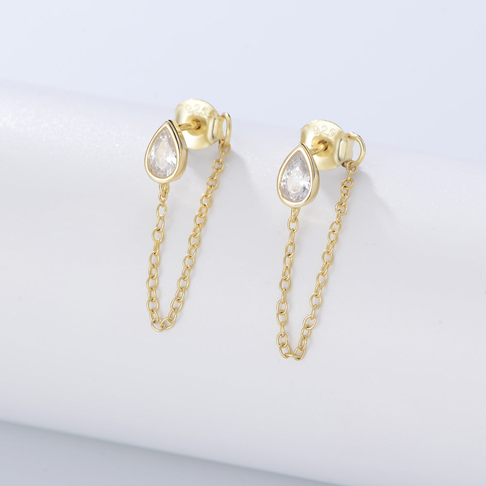 925 Sterling Silver Waterdrop Ear Jackets, CZ Chain Drop Earrings