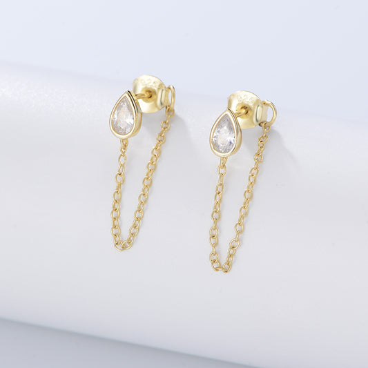 925 Sterling Silver Waterdrop Ear Jackets, CZ Chain Drop Earrings