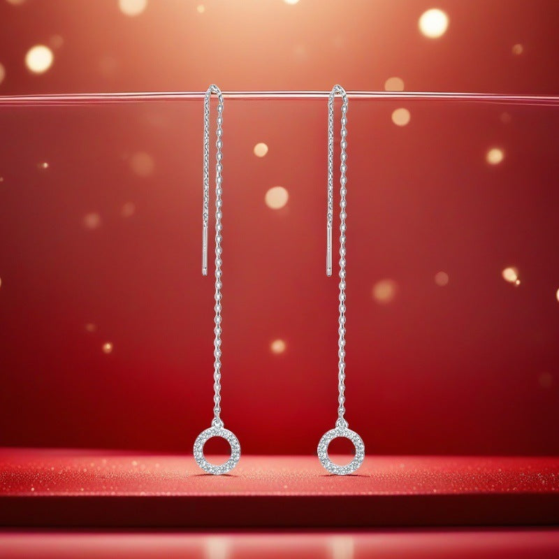 Circle Ear Threads - Sterling Silver Minimalist Commuter Earrings