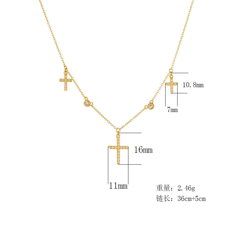 925 Sterling Silver Pave Zirconia Cross Pendant Necklace, Minimalist Light Luxury Jewelry