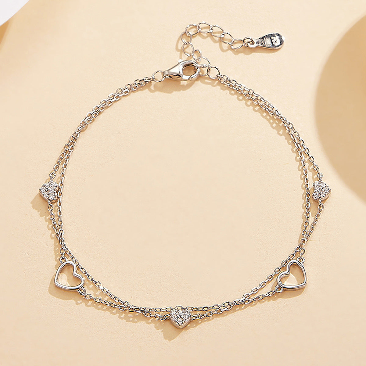 Full Zircon Heart Bracelet - S925 Silver Sweet Valentines Gift