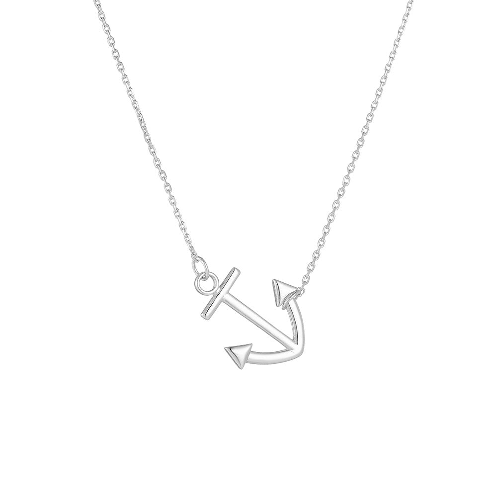 S925 Silver Creative Anchor Charm Necklace - Modern Punk Style Clavicle Chain