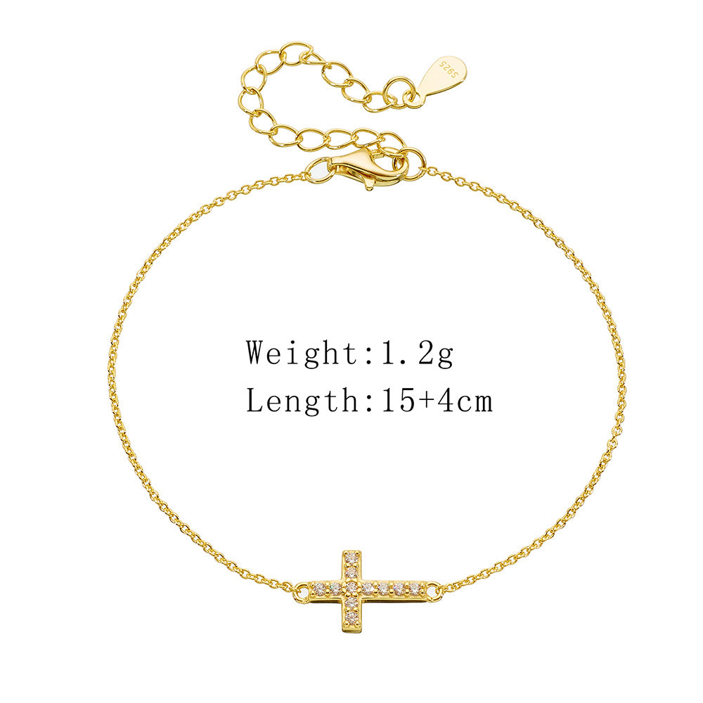 925 Sterling Silver Elegant Cross Link Bracelet, Trendy Chic Jewelry
