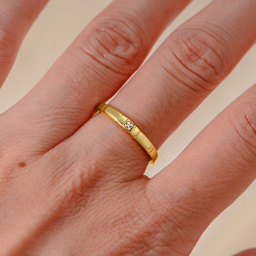 925 Sterling Silver Minimalist Square Zirconia Ring, Geometric Ins Style High-End Band Jewelry