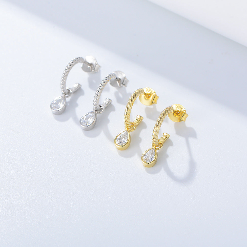 S925 Silver Classic C-Studs - Minimalist Teardrop Zirconia Earrings