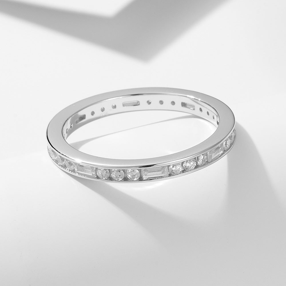 925 Sterling Silver Single Row Pave Zirconia Ring, Minimalist Stackable Jewelry