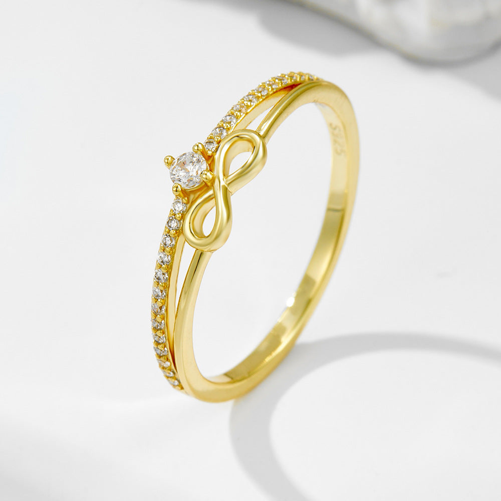 925 Sterling Silver Infinity Figure-8 Ring, Minimalist Pave Zirconia Lucky Band Jewelry