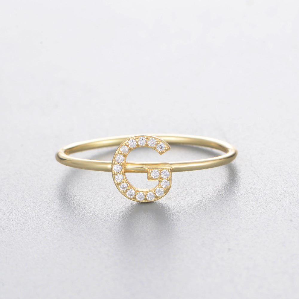 925 Sterling Silver 26 Alphabet Zirconia Rings, Minimalist Stackable Initial Jewelry