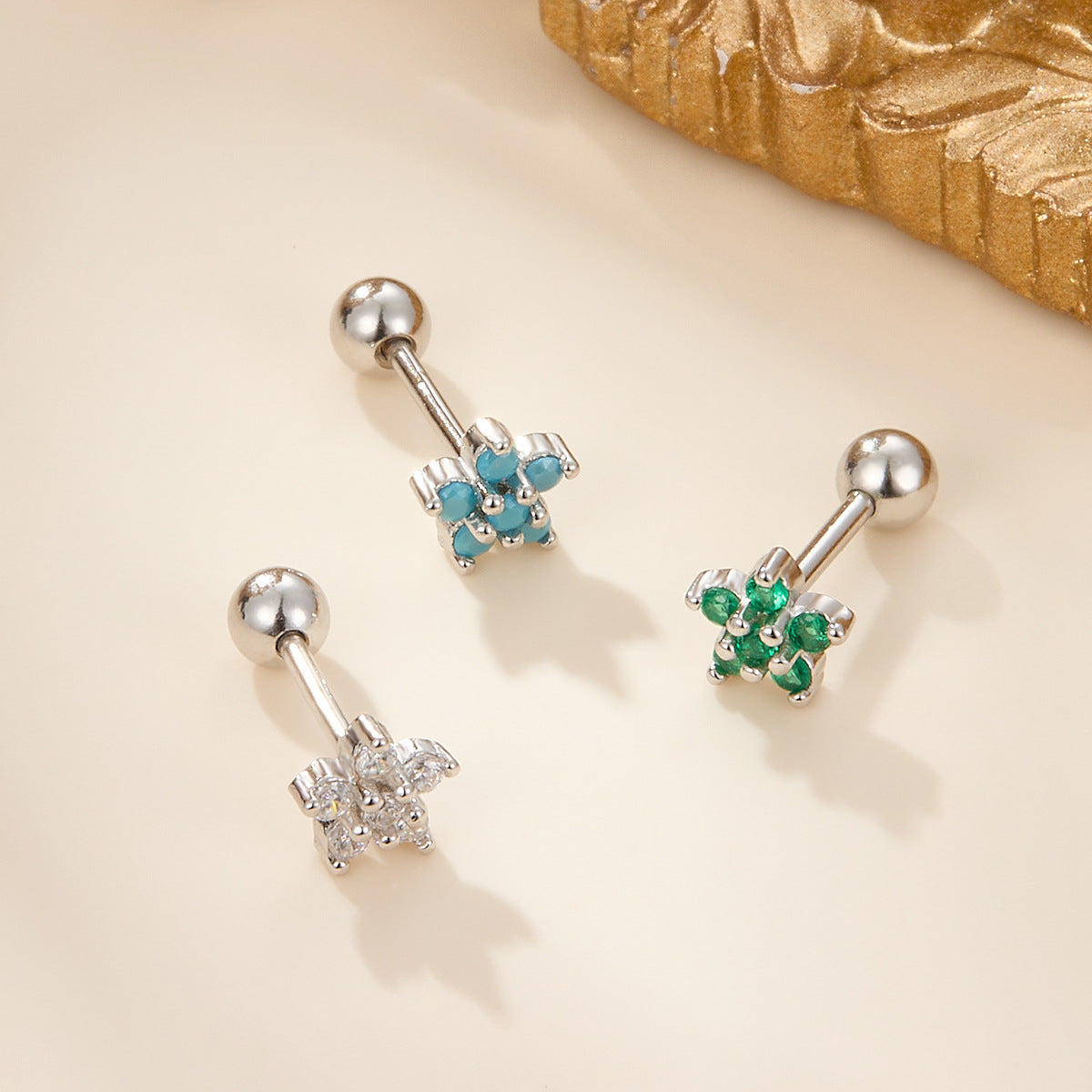 Flower Screw Earrings - 925 Silver Diamond Petal Jewelry Wholesale