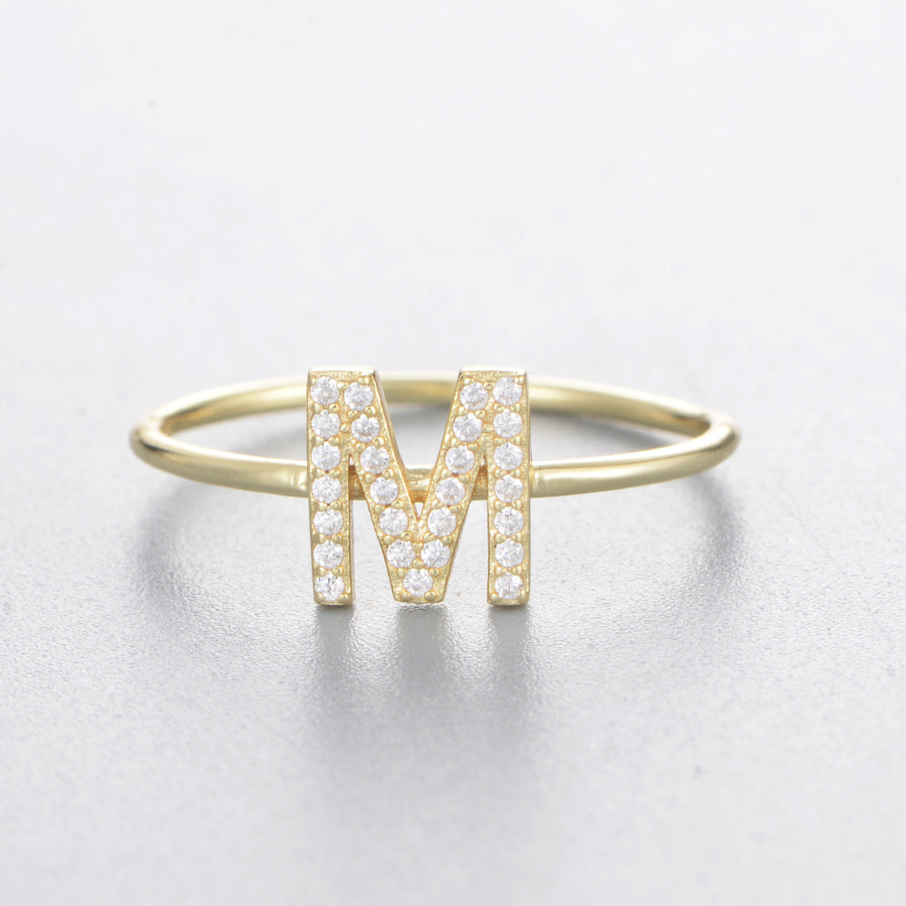 925 Sterling Silver 26 Alphabet Zirconia Rings, Minimalist Stackable Initial Jewelry