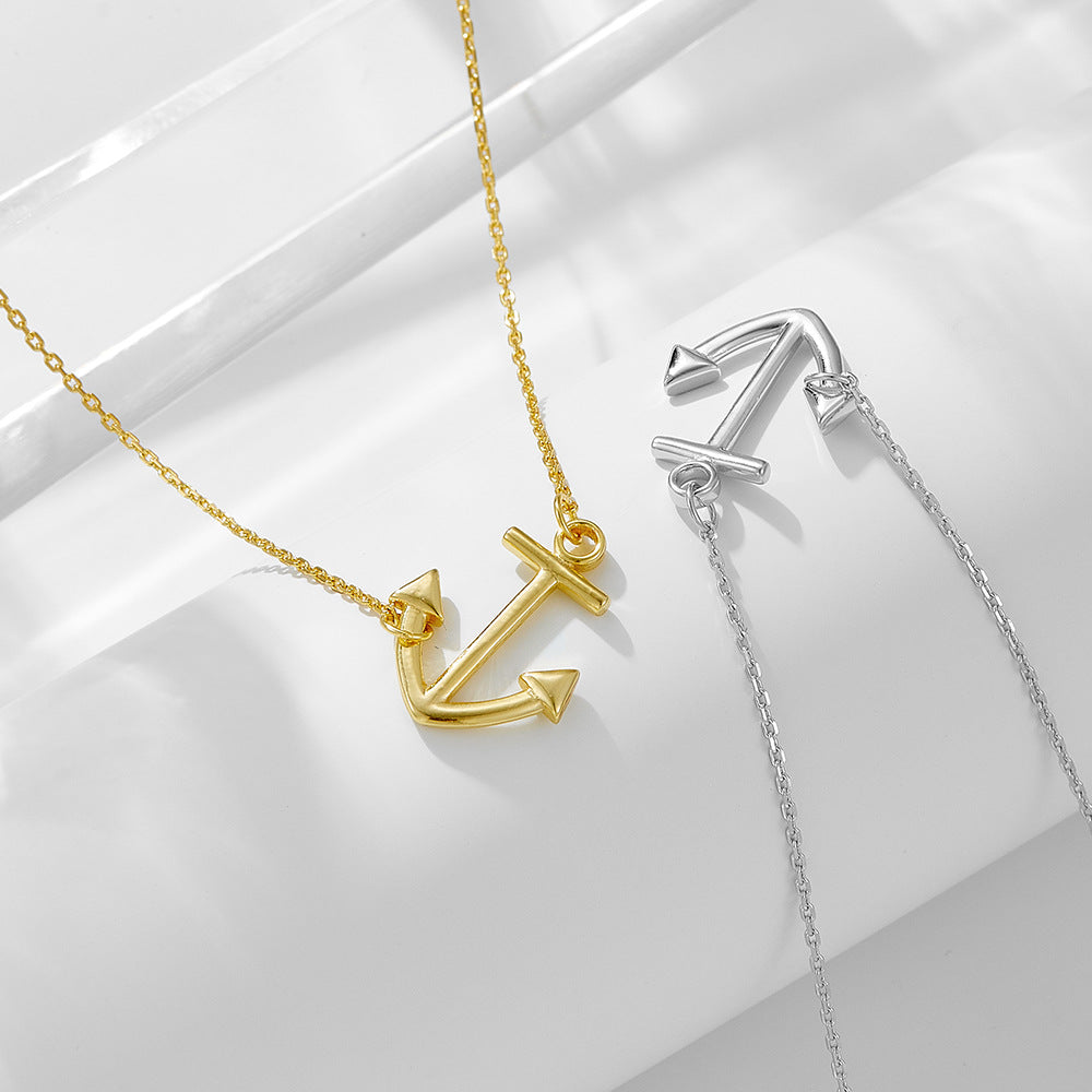 S925 Silver Creative Anchor Charm Necklace - Modern Punk Style Clavicle Chain