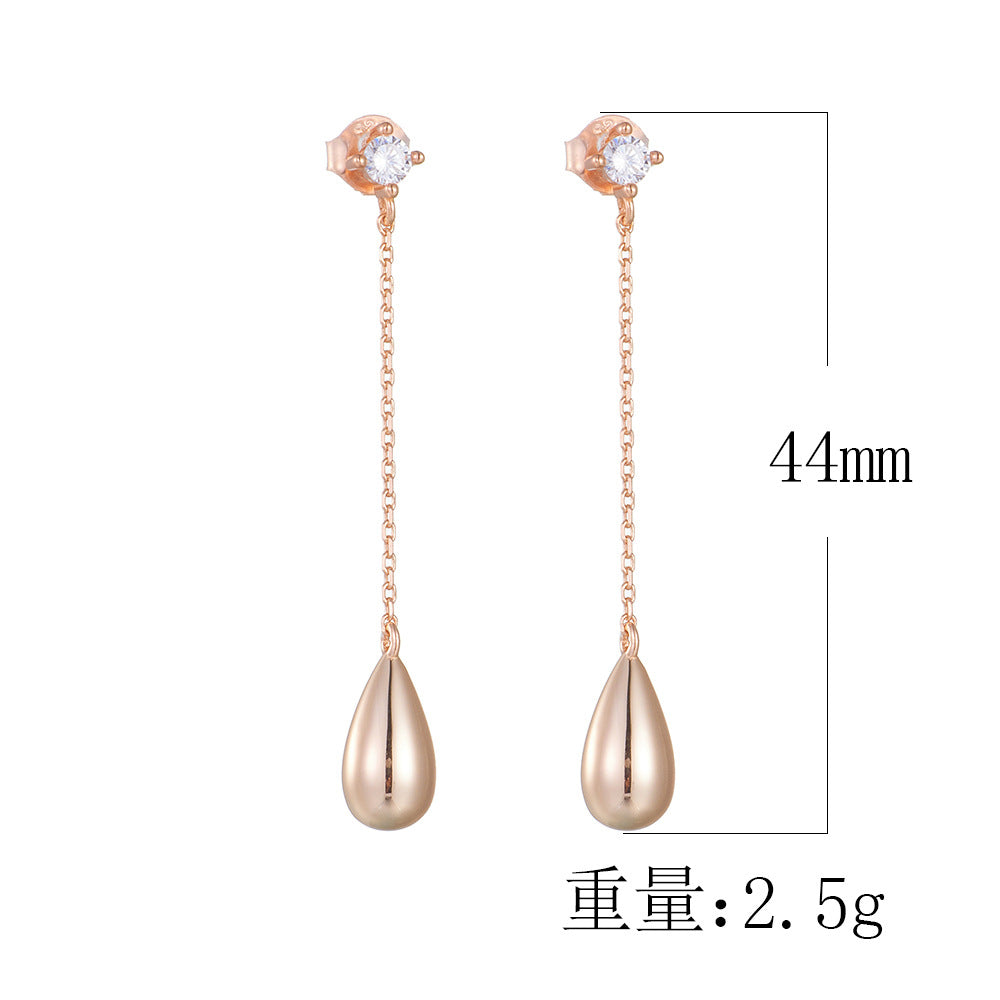 Sterling Silver Sleek Teardrop Dangle Earrings with Long Tassel for Women