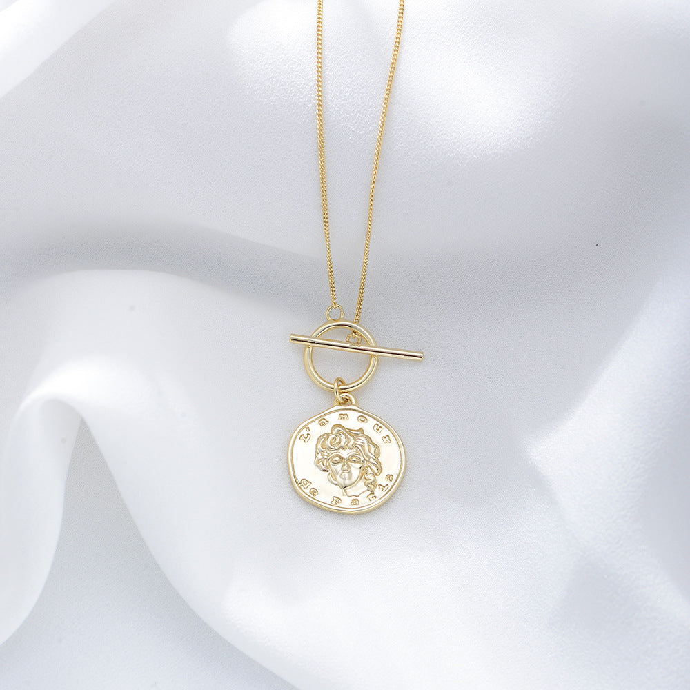 925 Sterling Silver Coin Necklace, Vintage Relief Medallion Pendant