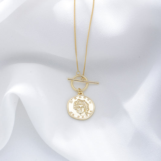 925 Sterling Silver Coin Necklace, Vintage Relief Medallion Pendant