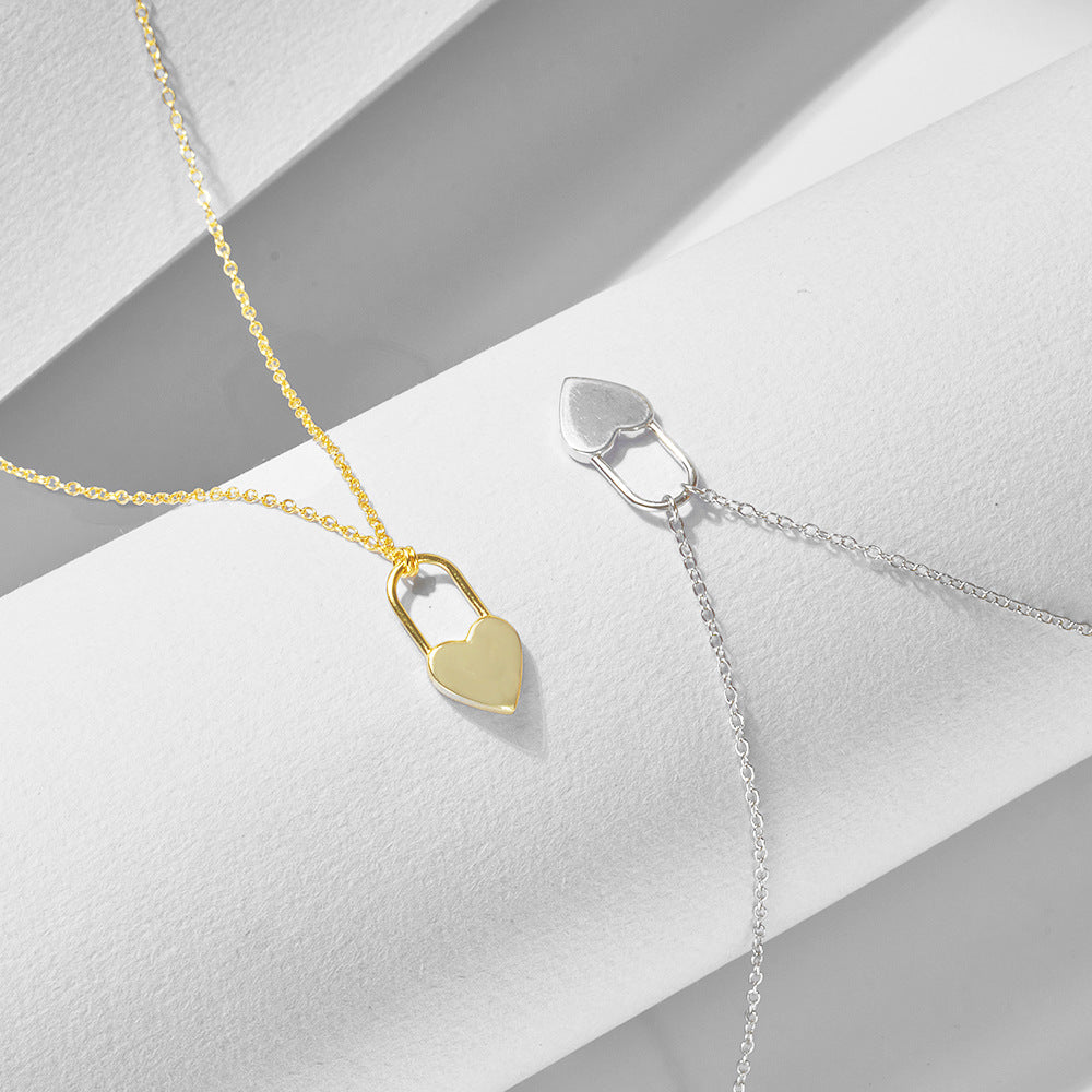 S925 Silver Modern Geometric Heart Padlock Choker - Elegant Ins Style Clavicle Chain