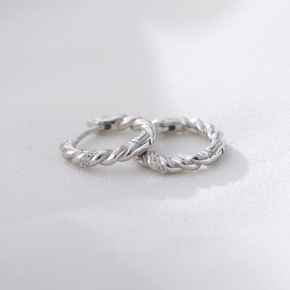 925 Sterling Silver Twisted Rope Hoop Earrings, Gold Plated Zirconia Huggie Hoops, Minimalist Geometric Ear Buckles, Hypoallergenic Jewelry for Women