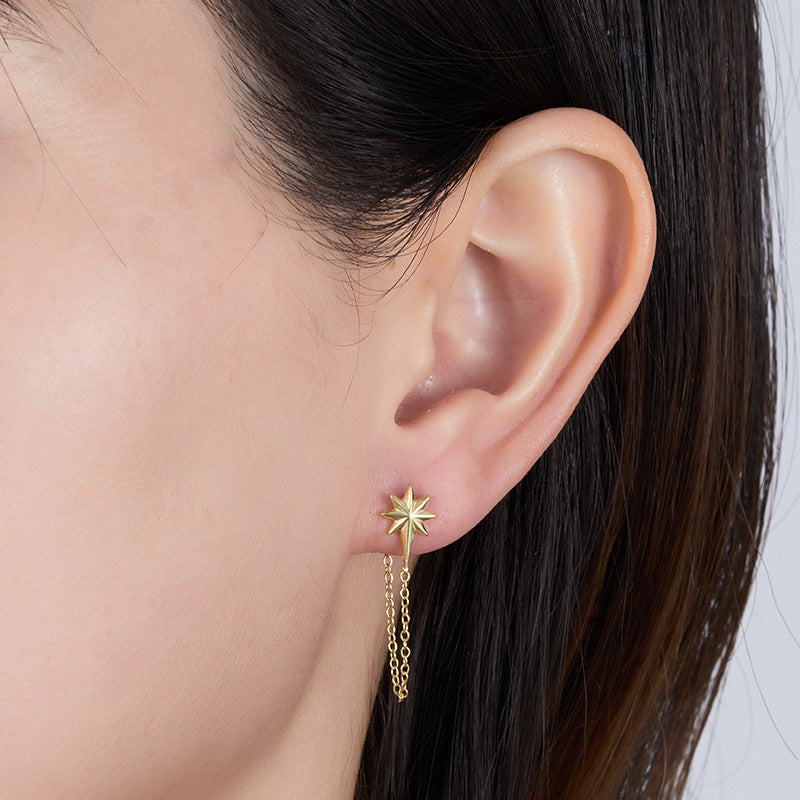 Octagram Snake Earring - 925 Silver Single Chain Geometric Jewelry