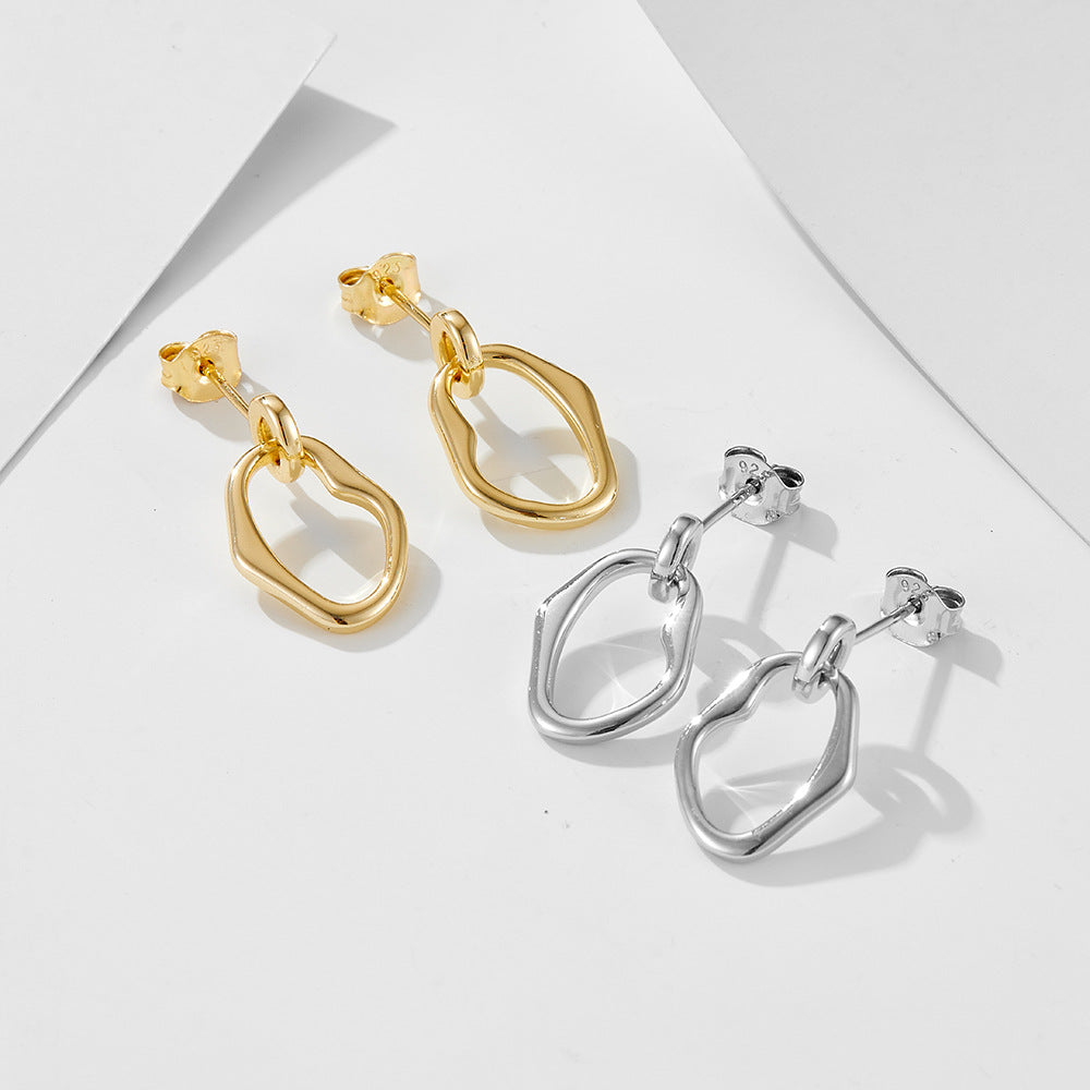 925 Sterling Silver Irregular Geometric Hoop Earrings, Minimalist Vintage Hollow-Out Jewelry