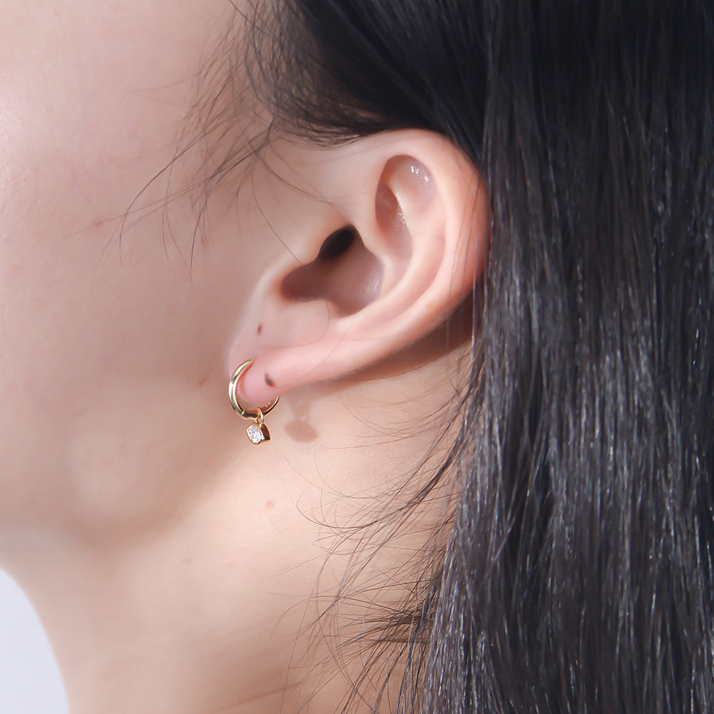 925 Sterling Silver Geometric Marquise Zirconia Hoop Earrings, High-End Minimalist Jewelry