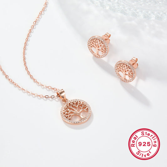 Tree of Life Rose Gold Jewelry Set | Necklace & Earrings for Halloween