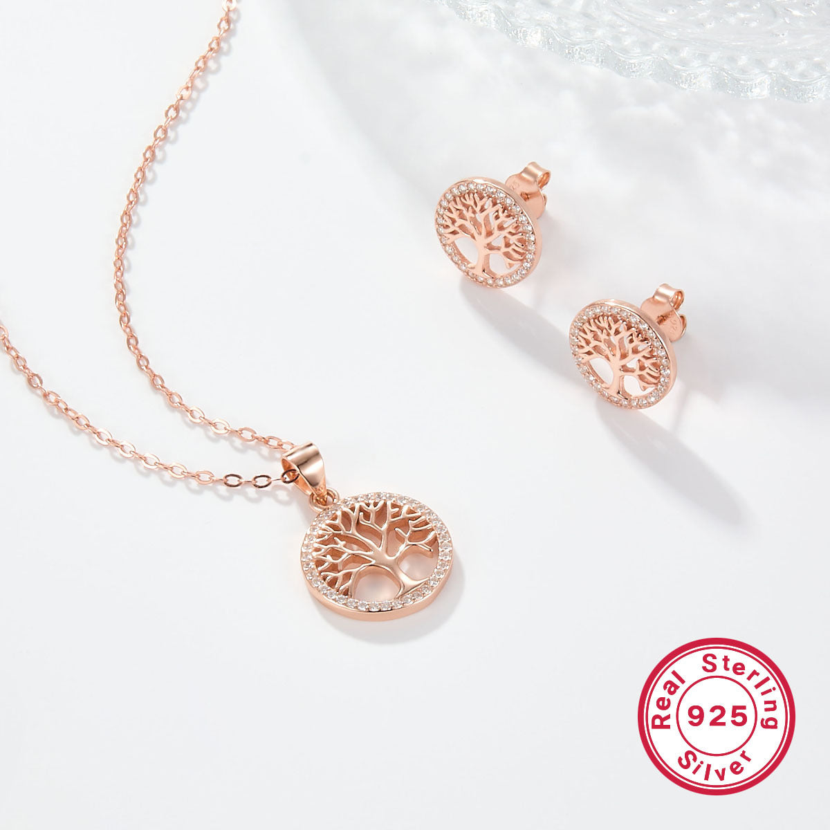 Tree of Life Rose Gold Jewelry Set | Necklace & Earrings for Halloween