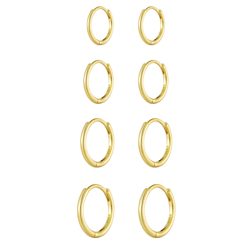 925 Sterling Silver High-End Hoop Earrings, 14K Gold Plated Sleek Minimalist Ins Style Jewelry