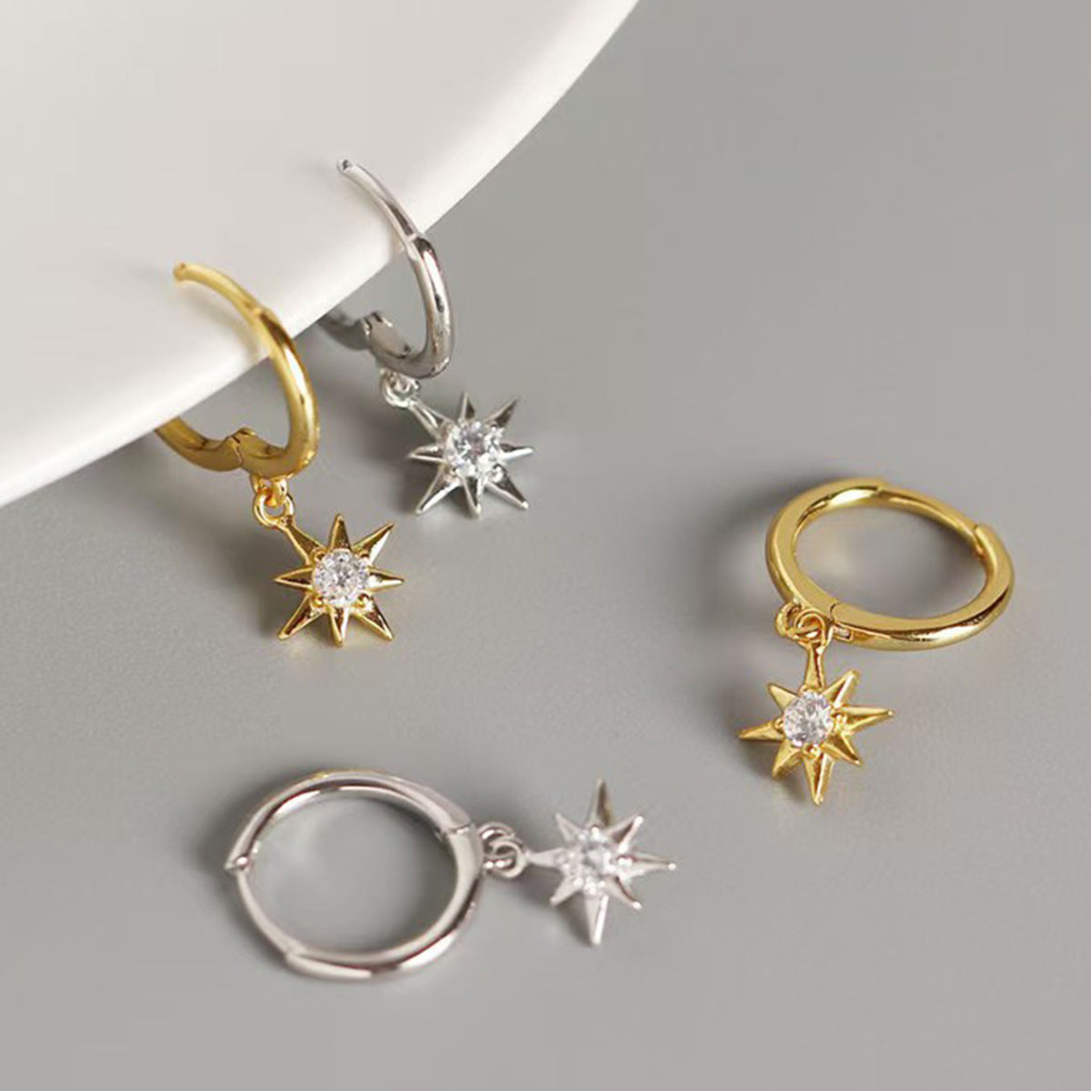 Eight-Point Star Ear Cuffs - 925 Sterling Silver Sweet Cool Stackable Earrings